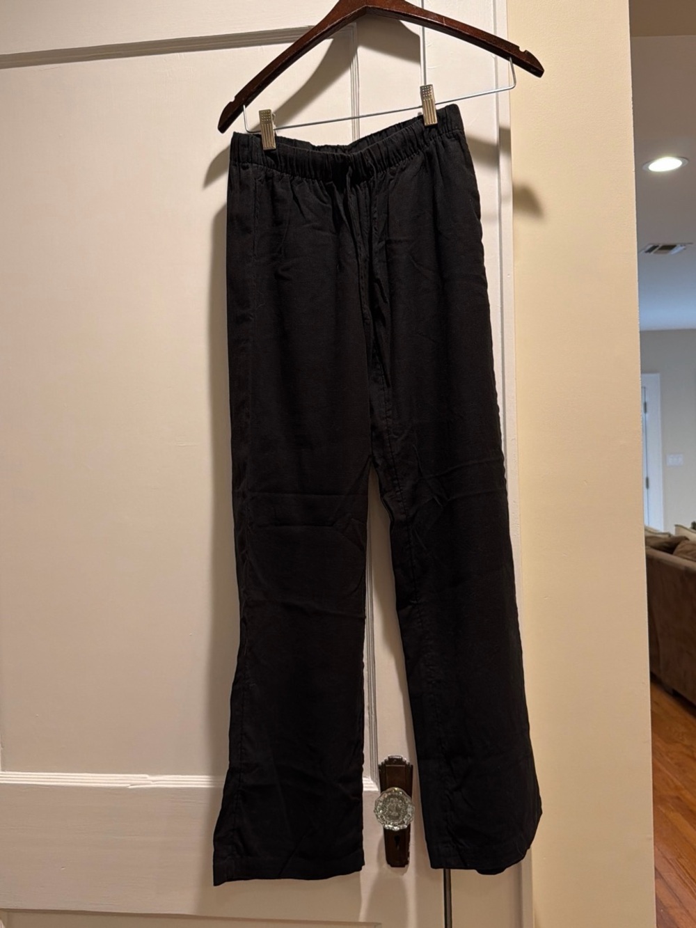 Black Elastic Waist Wide Leg Pants
